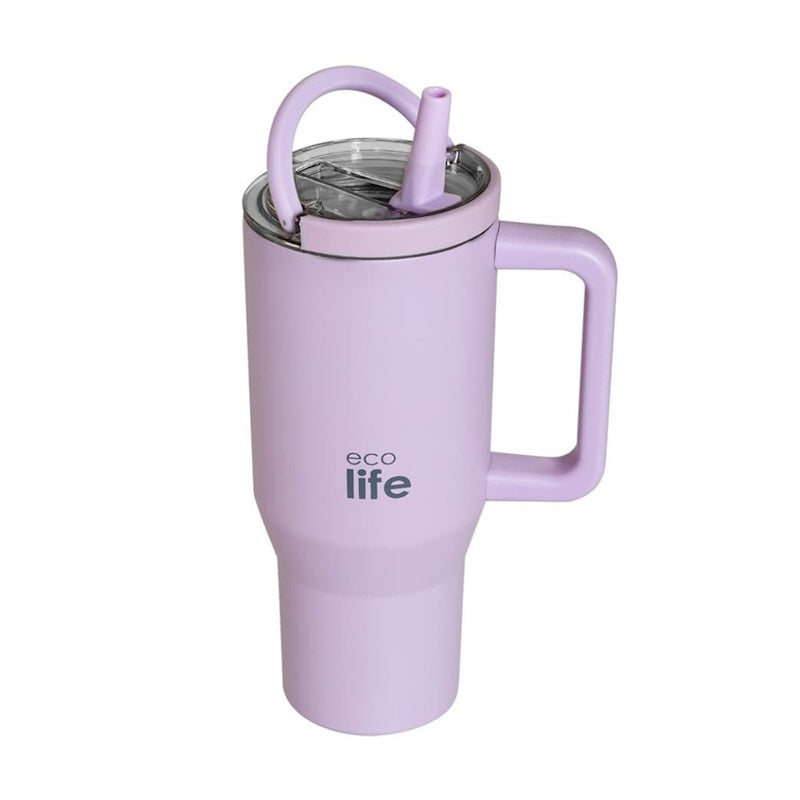Ecolife θερμός Ποτήρι Ανοξείδωτο 2 Handles Lilacμε Καλαμάκι 900ml