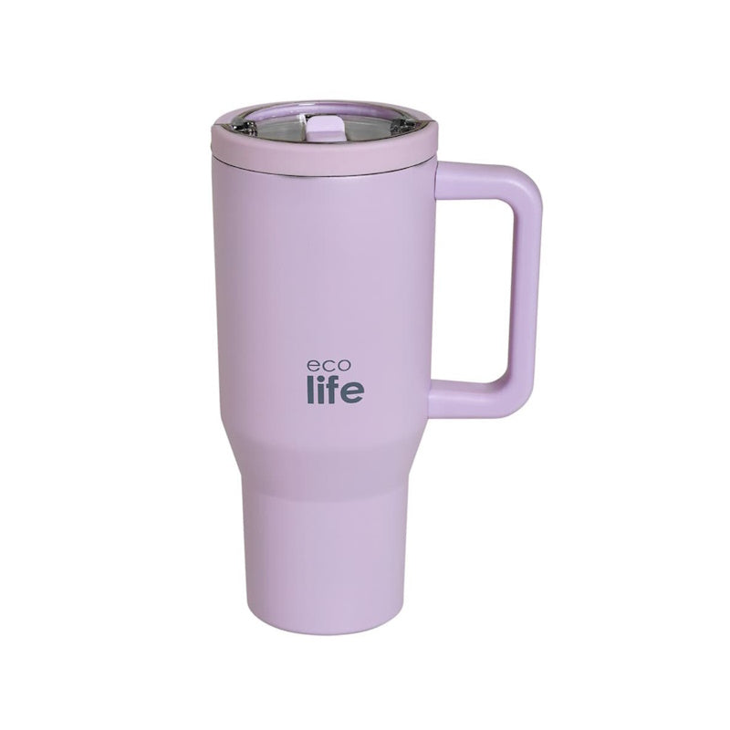 Ecolife θερμός Ποτήρι Ανοξείδωτο 2 Handles Lilacμε Καλαμάκι 900ml