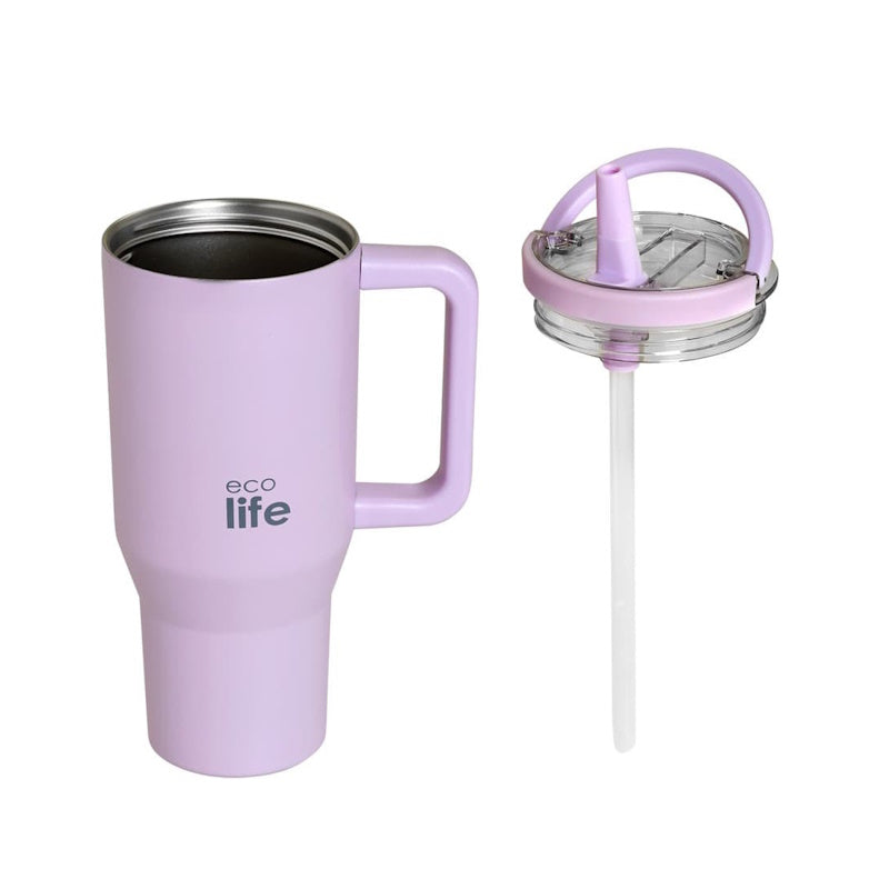 Ecolife θερμός Ποτήρι Ανοξείδωτο 2 Handles Lilacμε Καλαμάκι 900ml