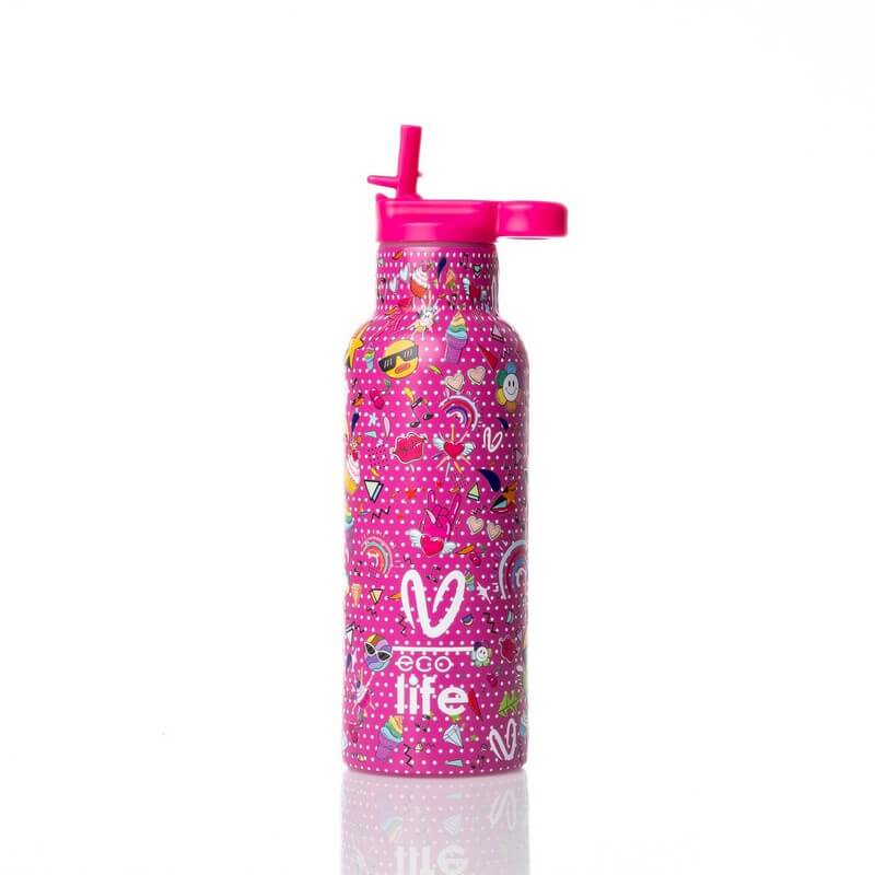 Eco life X Vasiliki Ανοξείδωτο παγούρι θερμός με καλαμάκι 500ml Rainbow