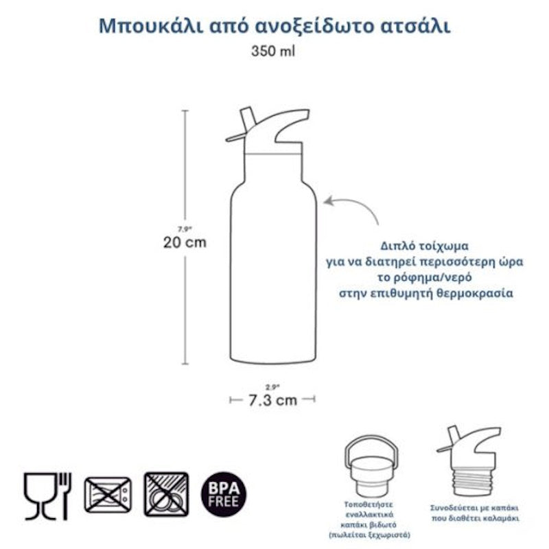 A Little Lovely, Ανοξείδωτο Παγούρι Θερμός με διπλό τοίχωμα Robots, 350ml