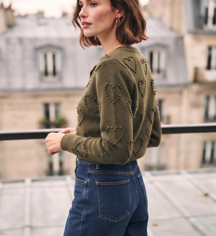Heart me Knit Cardigan in Khaki