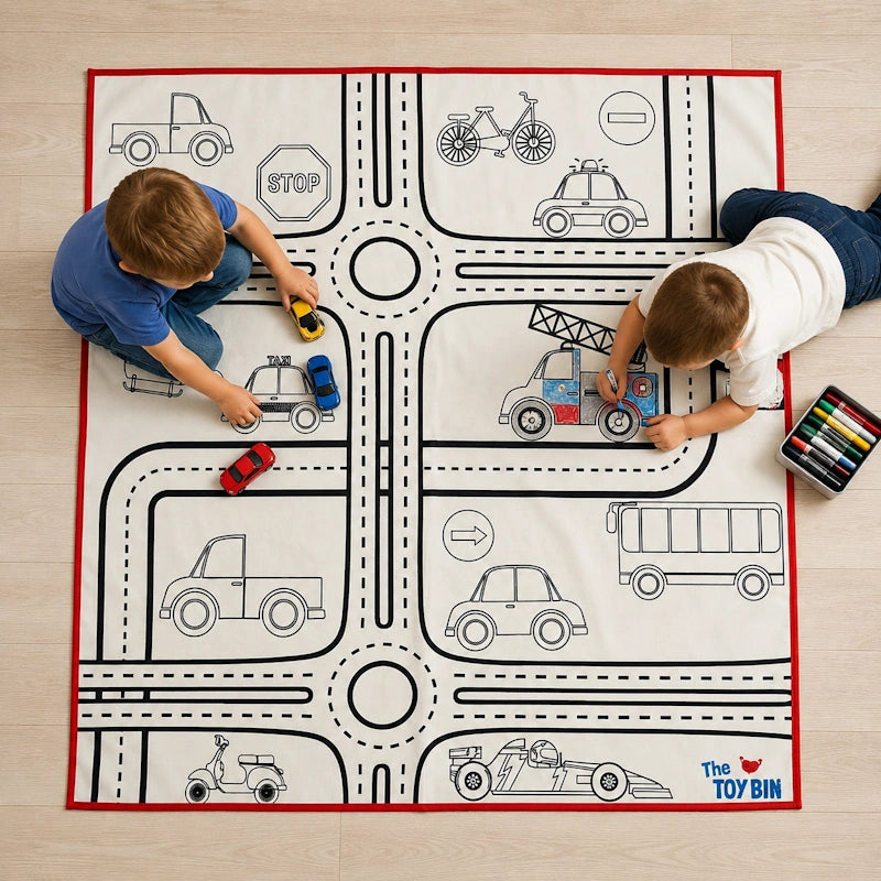 The Toy Bin Large Creative Drawing Floor Mat with Cars