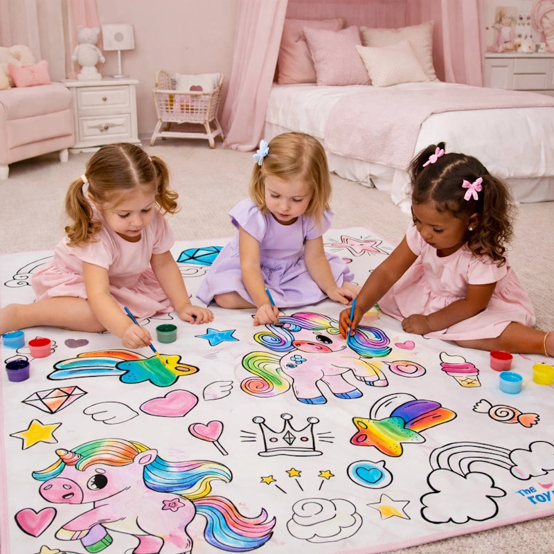 The Toy Bin Large Creative Drawing Floor Mat with unicorns