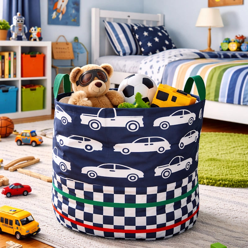 The Toy Bin Cars and Checkers Toy Storage Basket for Kids | Foldable Playroom Organizer (Copy)