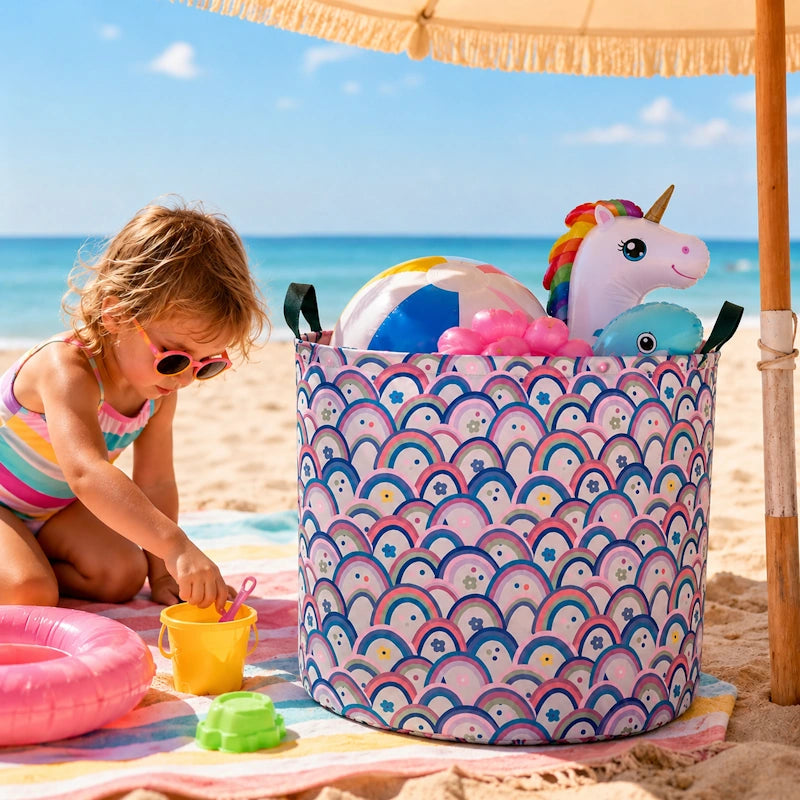 The Toy Bin Rainbow Toy Storage Basket for Kids | Foldable Playroom Organizer