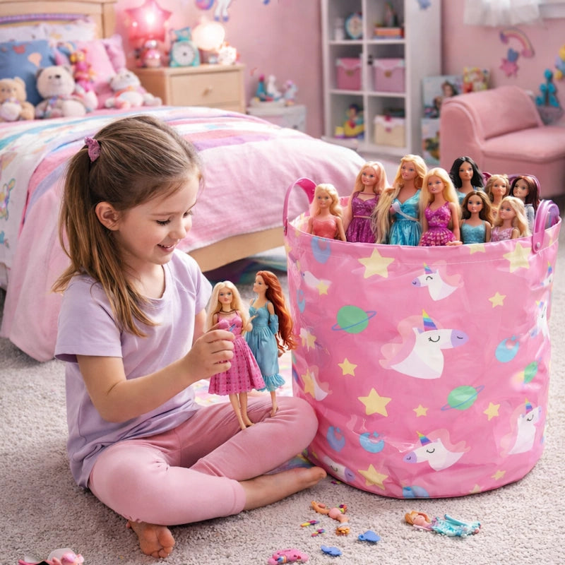 The Toy Bin Unicorn Toy Storage Basket for Kids | Foldable Playroom Organizer