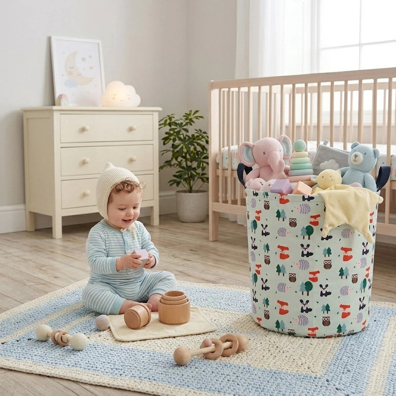 The Toy Bin Forest Animals  Toy Storage Basket for Kids | Foldable Playroom Organizer