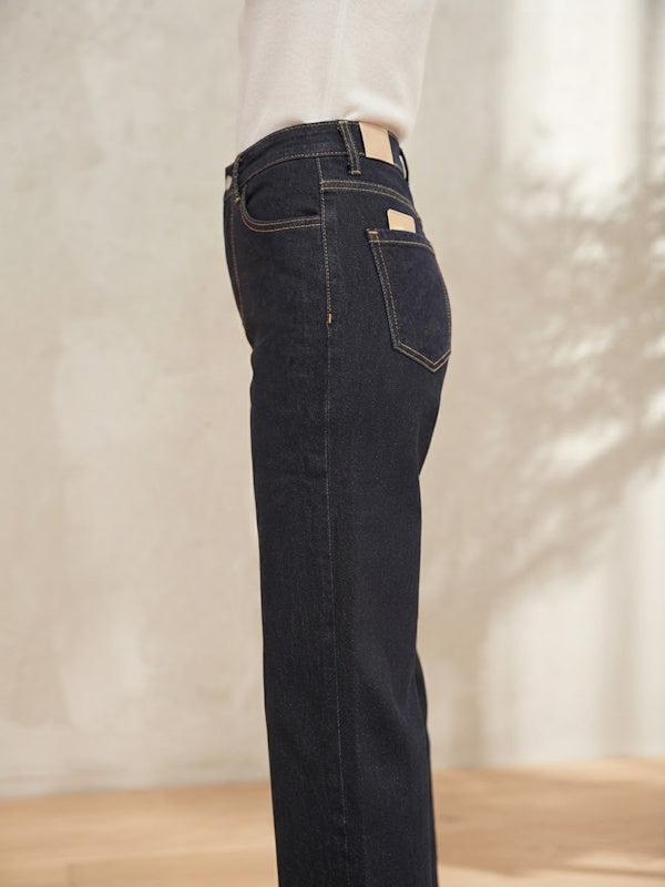 High Waist & Straight Denim in Blue Black