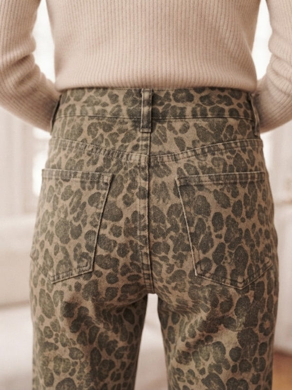 High Waist & Straight Denim in Leopard