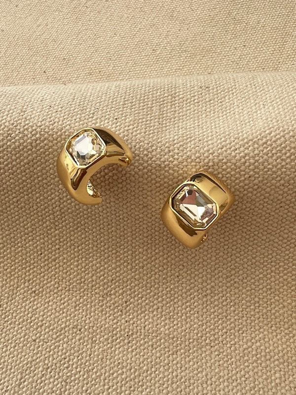 Crystal Mini Hoops in Gold