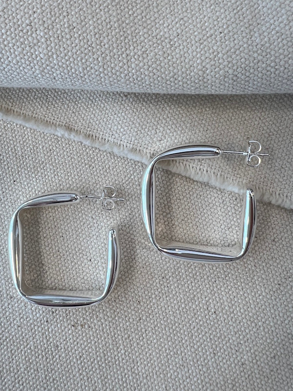 Square Hoops in Silver