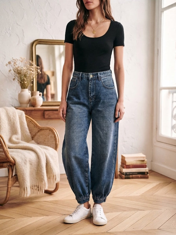 High Waist Baggy Denim in Blue
