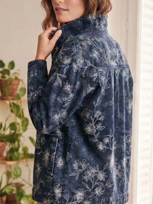 Oversized Denim Jacket Motif Florals