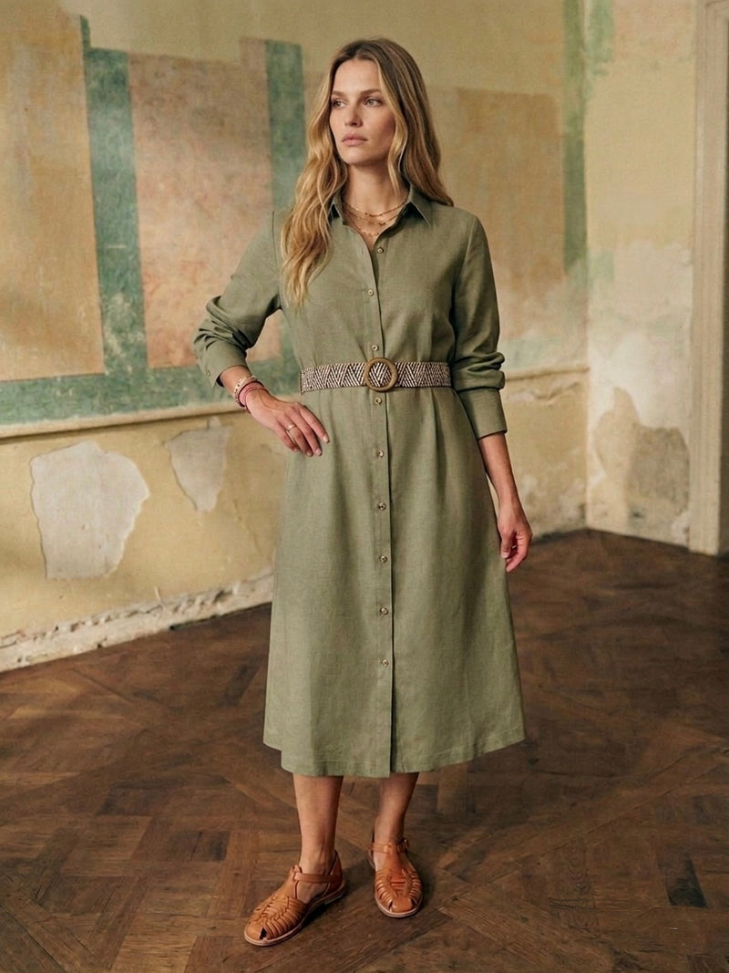 Chrissie Midi Dress in Khaki