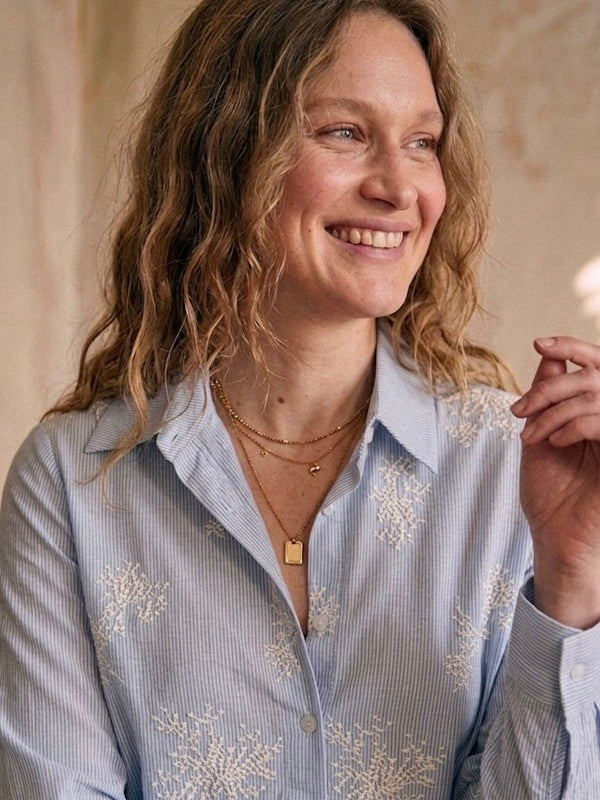 Ydia Embroidered Shirt in Blue