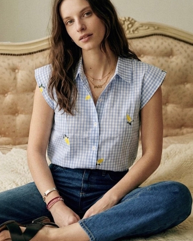 Gingham Lemon Shirt - Blue