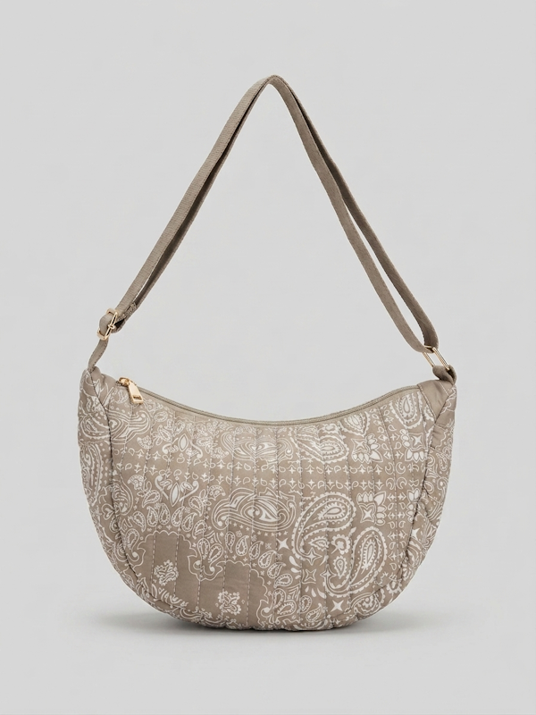 Quilted Paisley Crossbody Bag in Cement