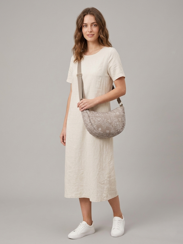 Quilted Paisley Crossbody Bag in Cement