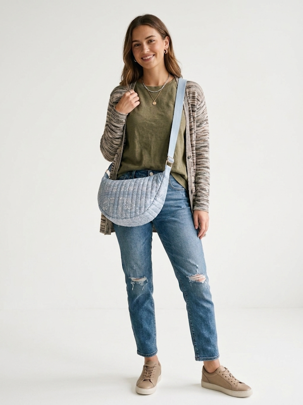 Quilted Paisley Crossbody Bag in Sky