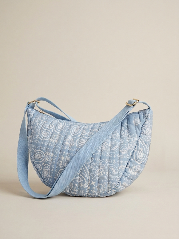 Quilted Paisley Crossbody Bag in Sky