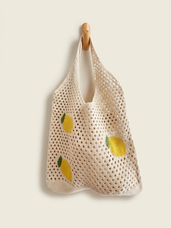 Lemon Crochet Tote Bag in Beige