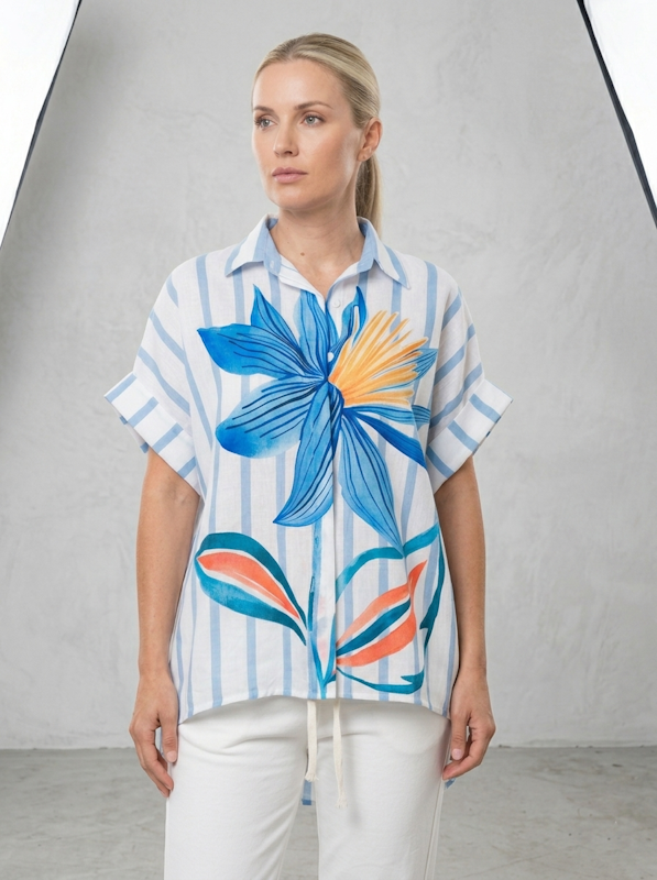 Bold Floral Print Wide Shirt