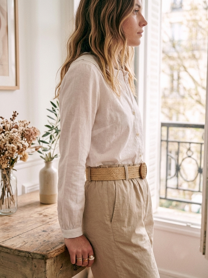 Raffia Belt Shorts in Beige