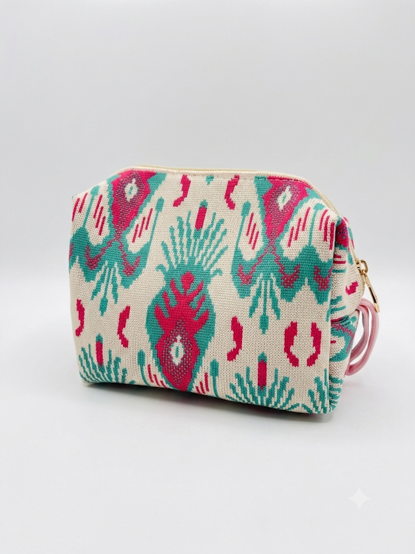 Ikat Mini Pouch in Aqua + Fuschia