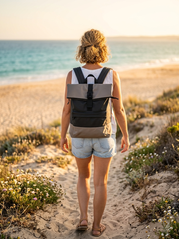 Fold-Top Backpack | Black & Stone