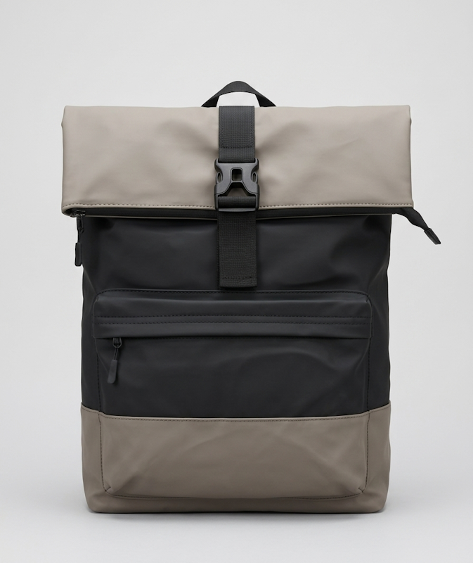 Fold-Top Backpack | Black & Stone