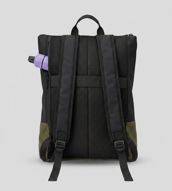 Fold-Top Backpack | Black & Stone