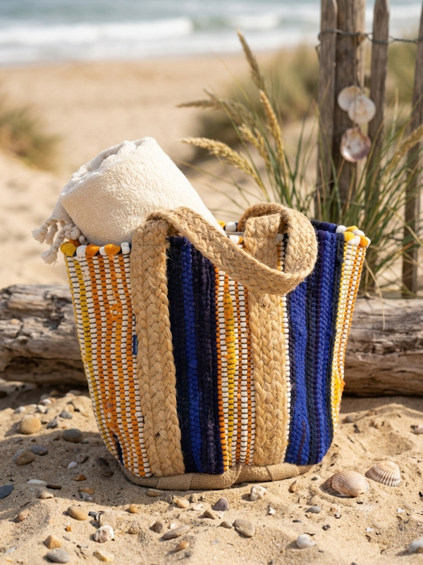 Beach Bag Raffia Dark Tones