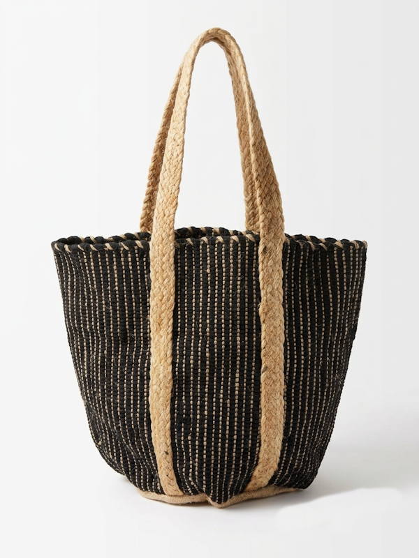 Beach Bag Raffia Oversized Black