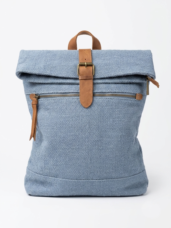 Raffia Backpack in Denim Blue
