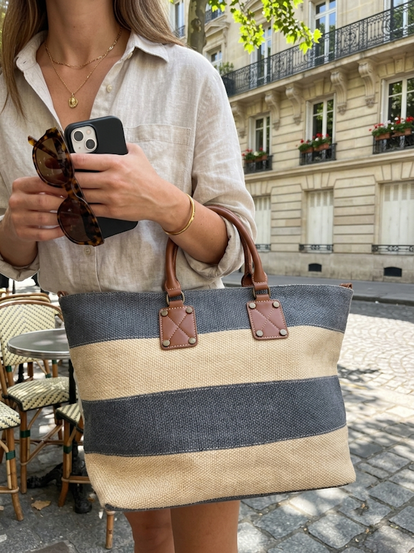 Raffia Tote Shopper Bag in Pacific Blue