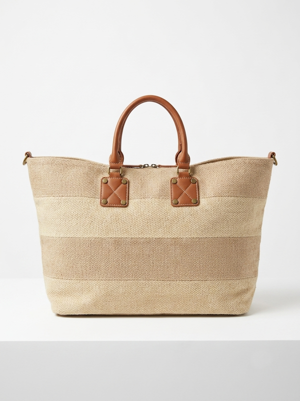 Raffia Tote Shopper Bag in Cream