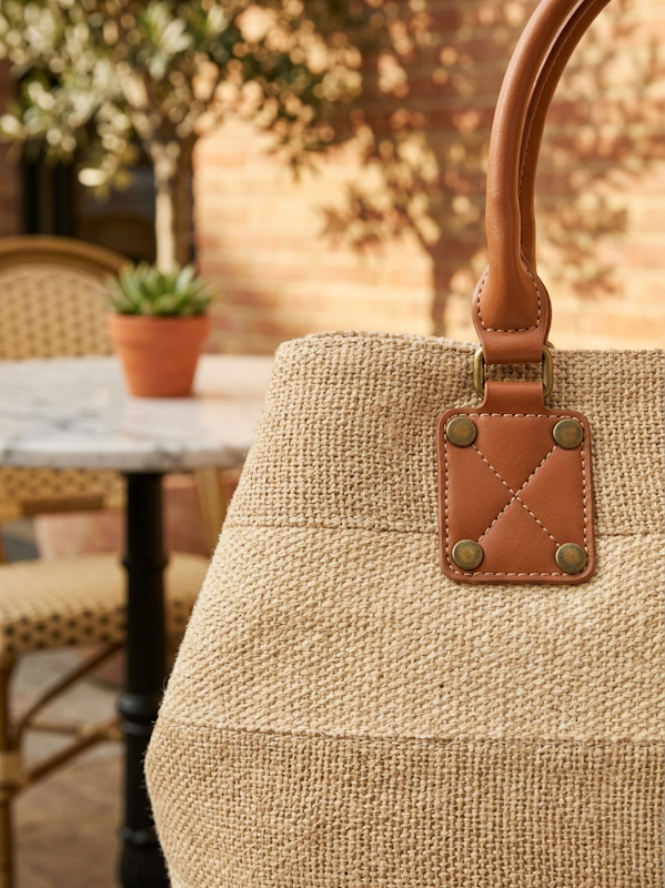 Raffia Tote Shopper Bag in Cream