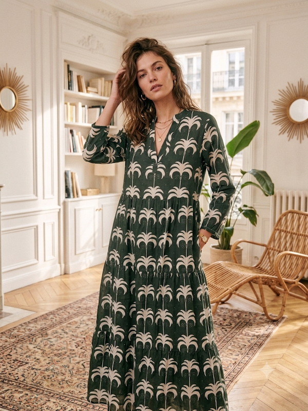 Misha Kaftan Dress in Khaki