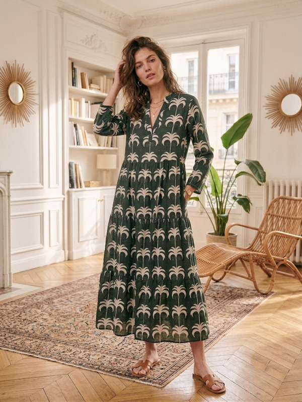 Misha Kaftan Dress in Khaki