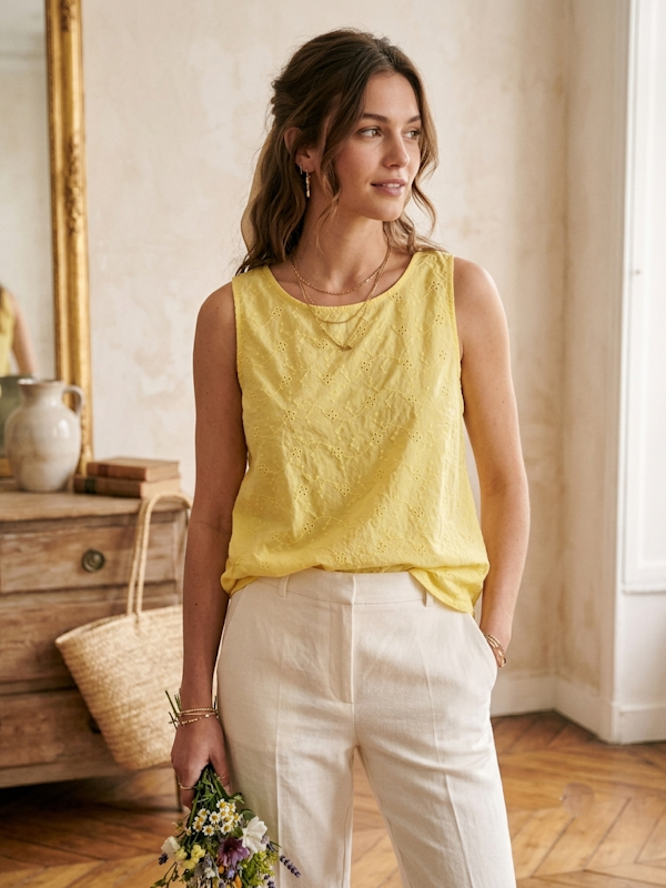 Broderie Top in Lemon