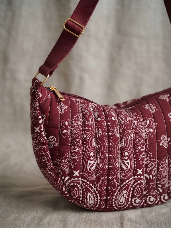 Quilted Paisley Crossbody Bag in Wine