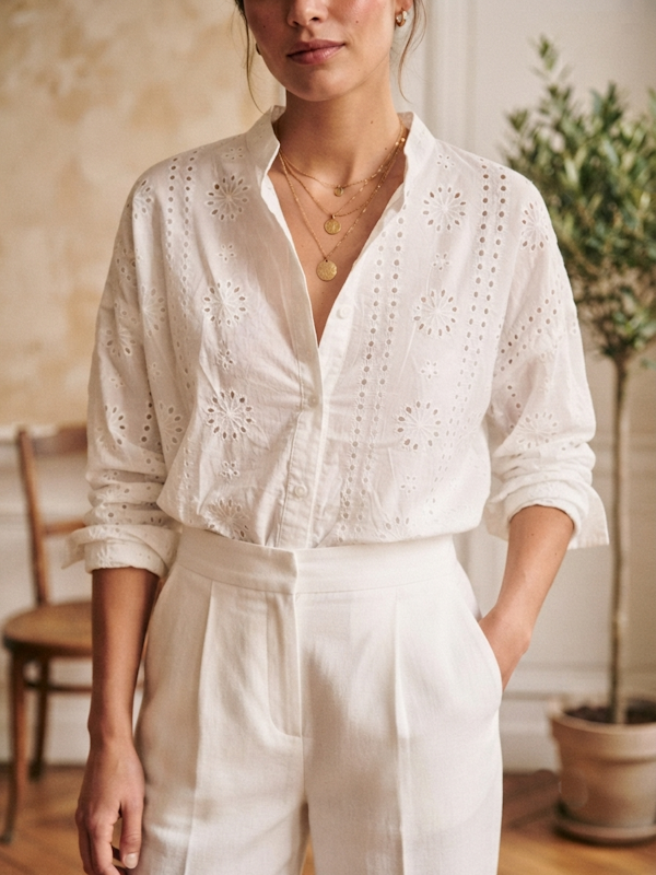 Broderie Bloom Shirt in White