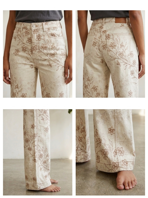 Beige Boho Wide Fit Jeans