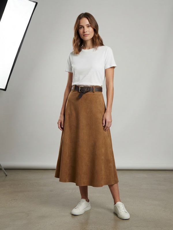 Suede Skirt in Caramel