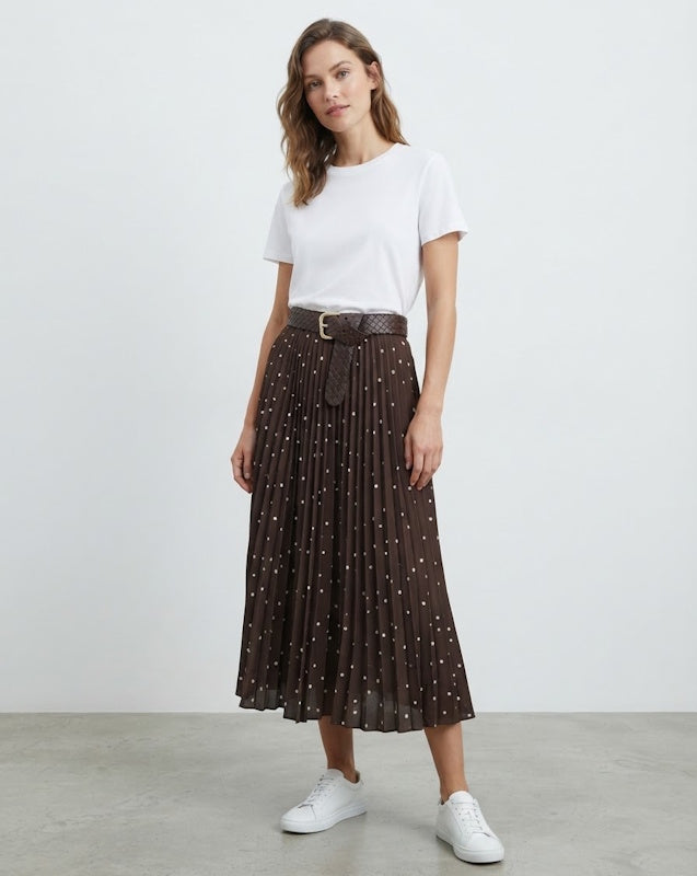 Waffle Skirt in Polka Brown