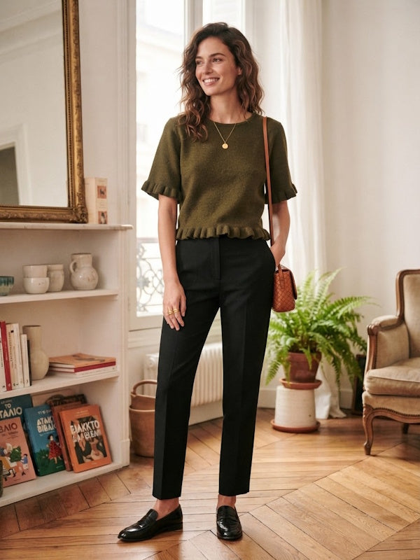 Ruffle Top in Pastel Khaki