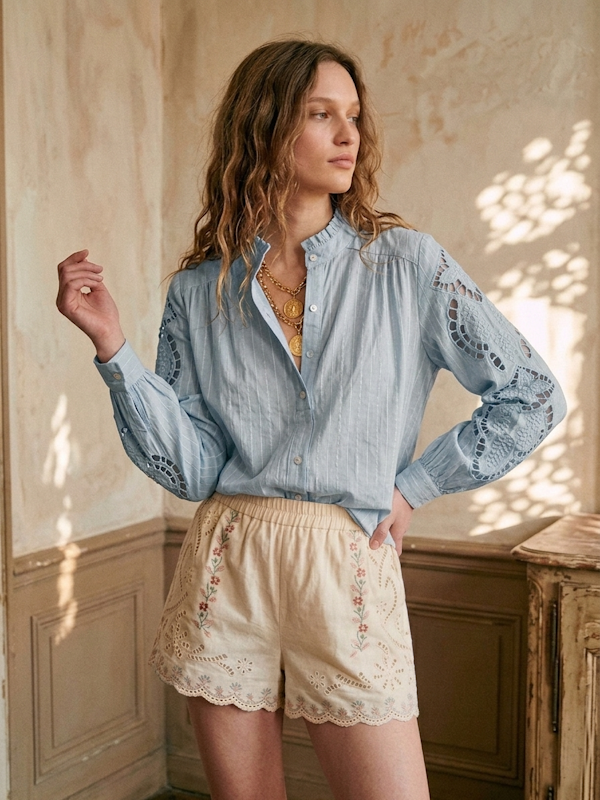 Broderie Anglaise Shirt in Sky