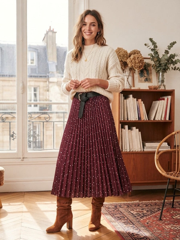 Waffle Skirt in Polka Wine