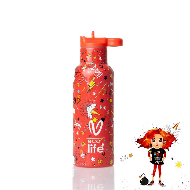 Eco life X Vasiliki Ανοξείδωτο παγούρι θερμός με καλαμάκι 500ml Spitha